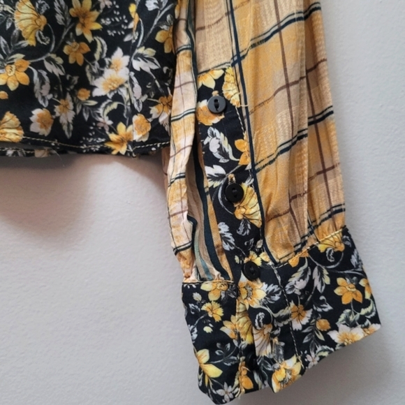 Zara Contrast Print Floral Plaid Button Front Blouse - Picture 10 of 11